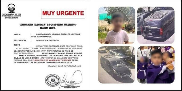 Región Policial Apurímac aclara que no hubo secuestro de niño, se trata de una disputa por tenencia